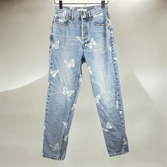 PacSun Denim - PacSun Butterfly Print ultra high rise slim Light Wash Blue Jeans 24in